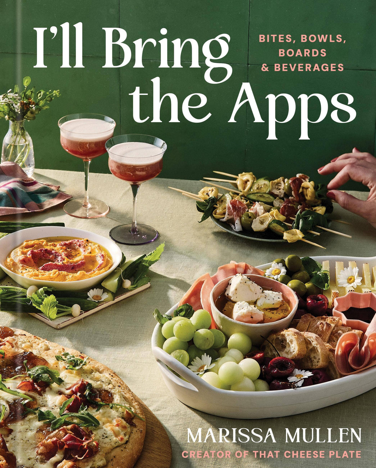Book cover of 'I'll Bring the Apps' with food and drinks on a table.