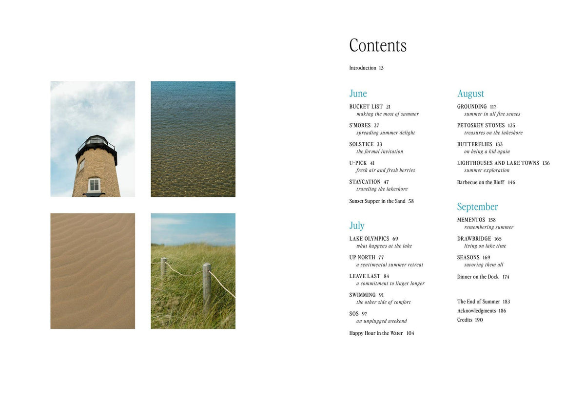 Table of contents with images of a lighthouse and landscape on a white background