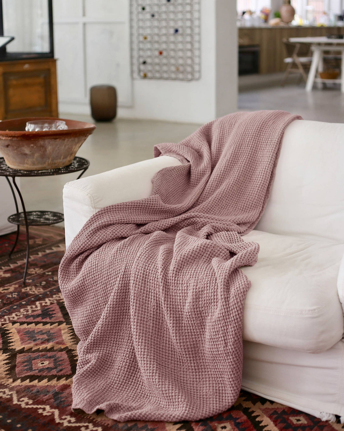 Linen Waffle Throw Blanket